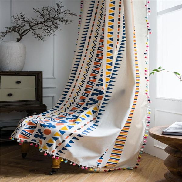 

curtain & drapes geometric irregular printing curtains window treatment colored hair ball cotton linen home shading decoration