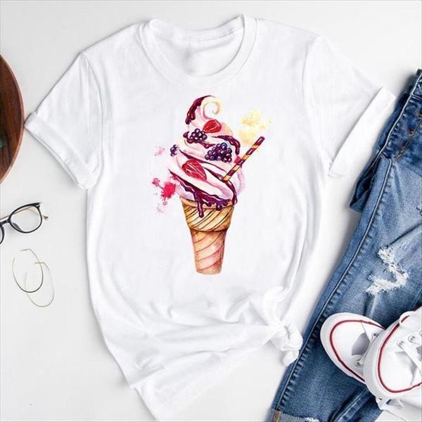 

graphic cartoon sweet ice cream women t shirts beach holiday short sleeve summer fashion print female clothes tees, White