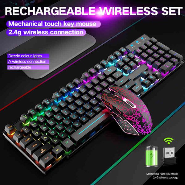 2.4G Wireless e Protable LED Backlight 104 Teclado 2400dpi Mouse Gamer Kit Laptop Desktop PC Computador