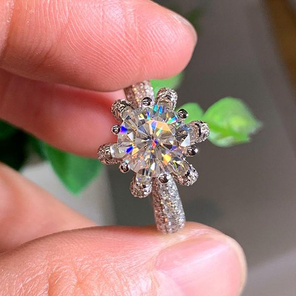 

wedding rings trendy female white zircon stone ring cute silver color flower engagement charm crystal round for women, Slivery;golden