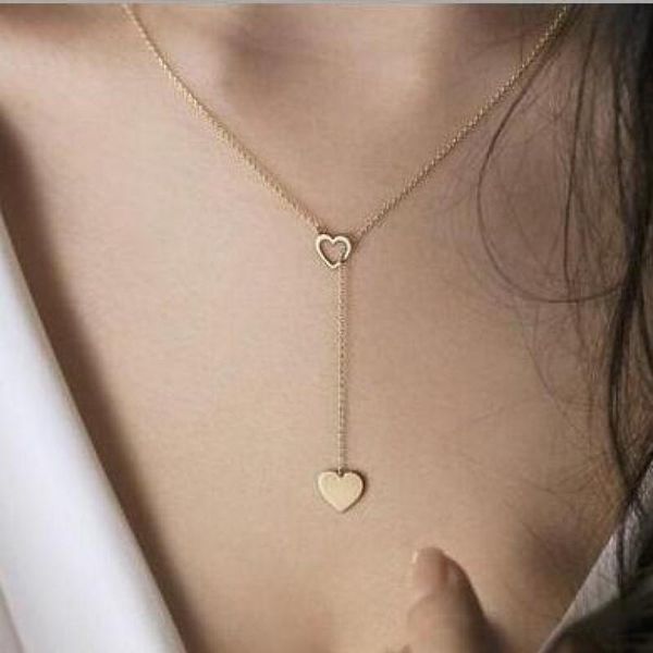 

personality peach heart necklace love pendant women's fashion y-shaped clavicle chain chains, Silver