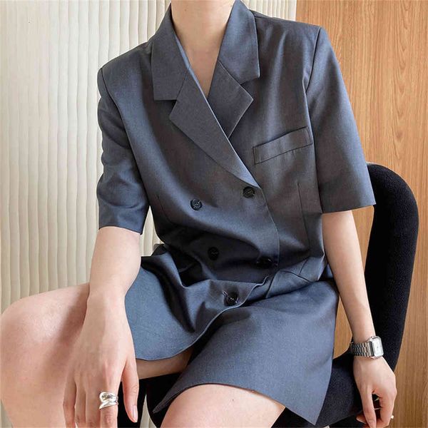 

women's suits & blazers hzirip retro blazers cardigans summer short sleeve lady of office elegant double-breasted pure color ol loosely, White;black