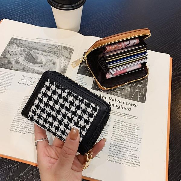 

card holders small wallet credit multi-card package fashion pu function zipper ultra-thin organizer case student women coin purse, Brown;gray