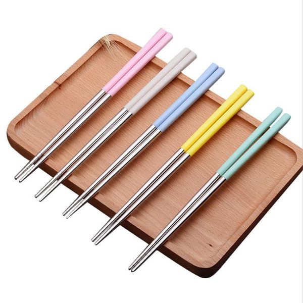 

5 pairs chopsticks stainless steel colorful 304 metal wheat reusable korean japanese ot19028