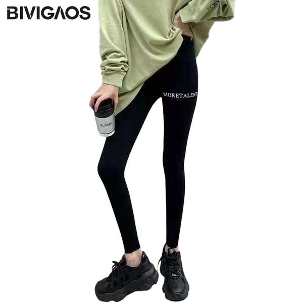 

women's leggings bivigaos thigh letter printed sharkskin women spring autumn thin black fitness sports high waist stretch slim