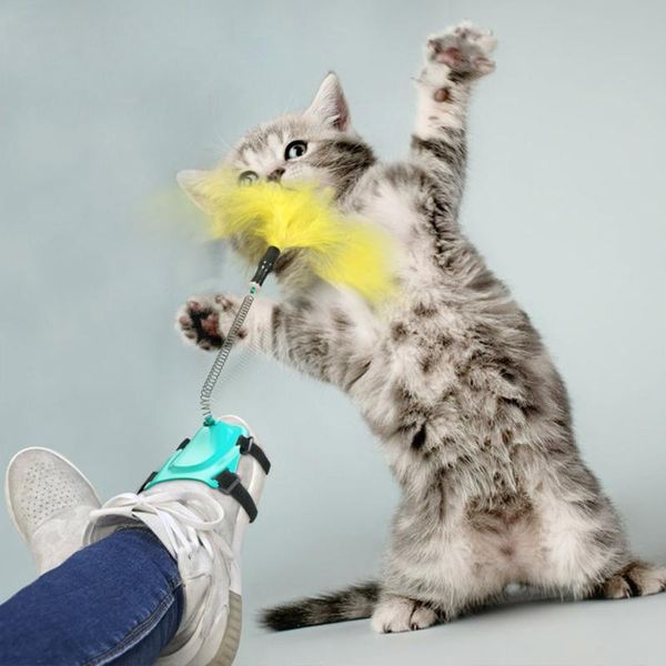 

huisdier interactieve toys cat speelgoed lente veer hond wand strap houder grappige kat extended string
