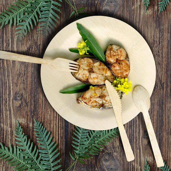 

disposable dinnerware 1-10/set bamboo tableware degradable western cutlery for dinner parties picnic camping