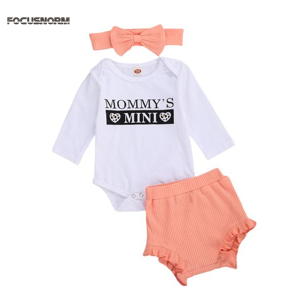 

0-18m autumn baby girls boys clothes sets long sleeve letter romper ruffles shorts headband, White