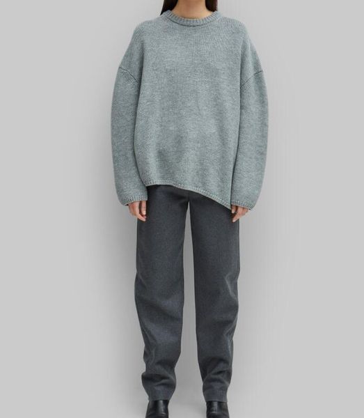

women's sweaters [elfstyle] - noma grey black 100% wool oversized asymmetric sweater round neck drop shoulder loose knits long sleeves, White;black