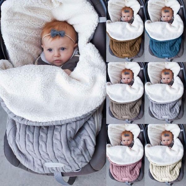 

stroller parts & accessories born infant baby winter wrap blanket footmuff thick warm knitted crochet swaddle soft sleeping bags sleep sack#