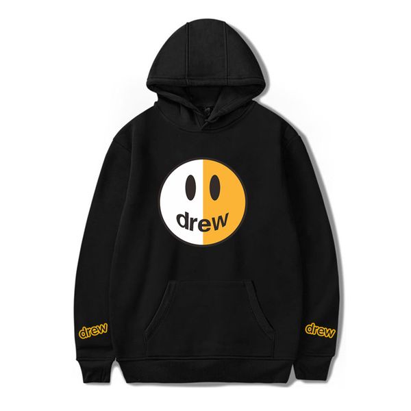 

justin bieber tide drew house smiley hoodies men's and women's loose hip-hop cotton sweatshirts ovesize high street pullover, Black