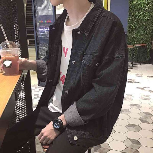 

men's jackets autumn winter hong kong style men loose cowboy denim jacket streetwear korean student teenagers washed motorcycle co, Black;brown