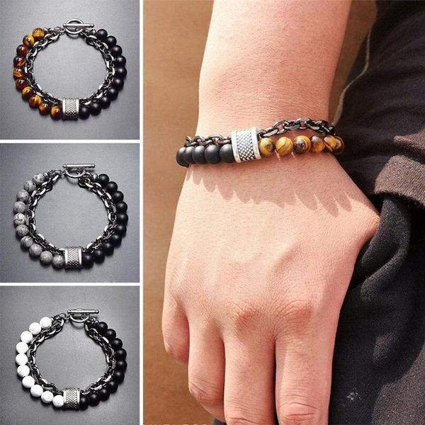 

link, chain men bracelets vintage multilayer leather braid rope bangles wrap metal charm gift jewlery male handmade u0t5, Black