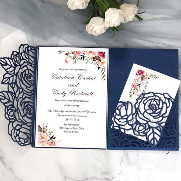 

10pcs laser cut wedding invitations card tri-folding business thank you rsvp cards mariage birthday party invite holder supplies greeting