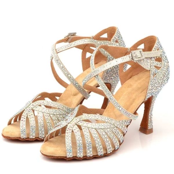 

cinmidy women latin dance shoes rhinestones soft bottom salsa shoes for dancing ladies sandals women's wedding hight heels 7.5cm