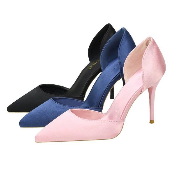 

sandals women high heels shoes 2021 spring summer pointed toe asakuchi plus-size 34-39 sandalias de mujer, Black