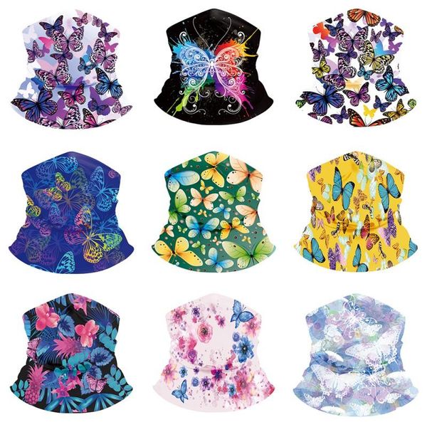 

scarves silk scarf 2021 butterfly print summer outdoor bandanas windproof dustproof ring, Blue;gray