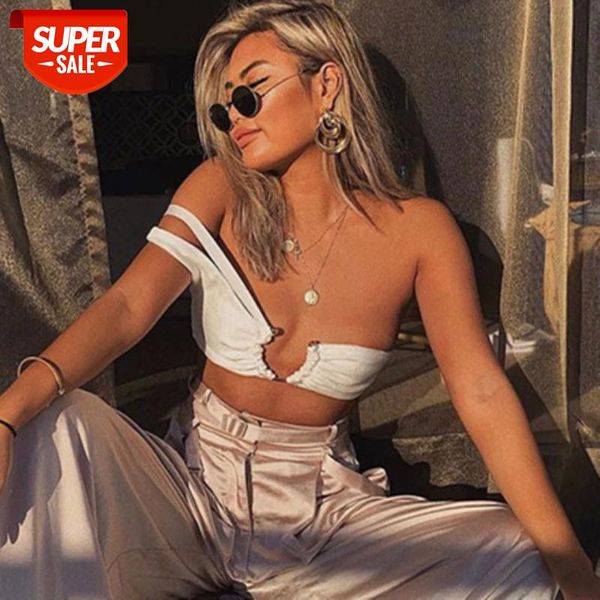

women's solid color camisole metal decorative tube single shoulder strap vest 2020 summer clothing #vq0v, White