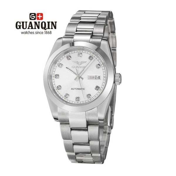 

wristwatches 2021 guanqin gq70005 watch fully automatic waterproof and dustproof three pointer diamond double calendar mechanical male, Slivery;brown