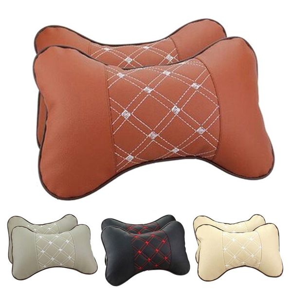 

seat cushions 2pcs universal car neck pillows pu leather breathable ice silk auto soft rest headrest cushion pillow accessories