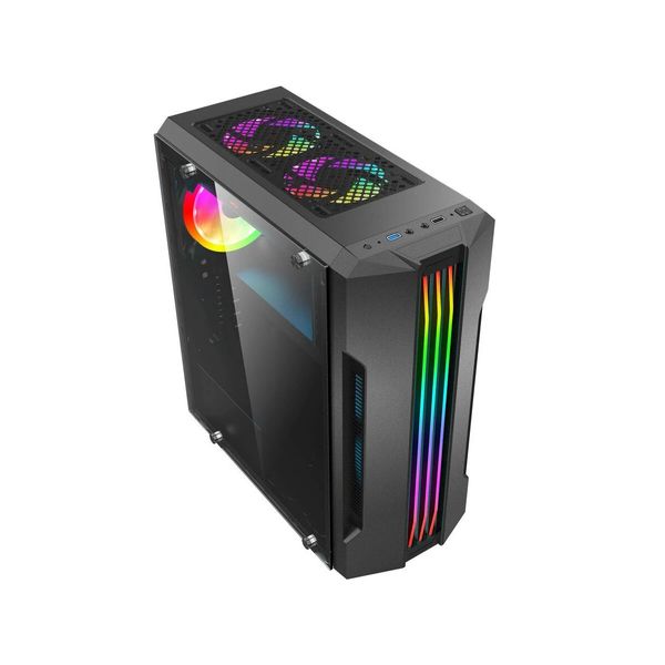 USB 3.0 ATX / M-ATX / ITX закаленный стеклянный компьютер PC RGB чехол пять вентилятор Воздуховод - черный