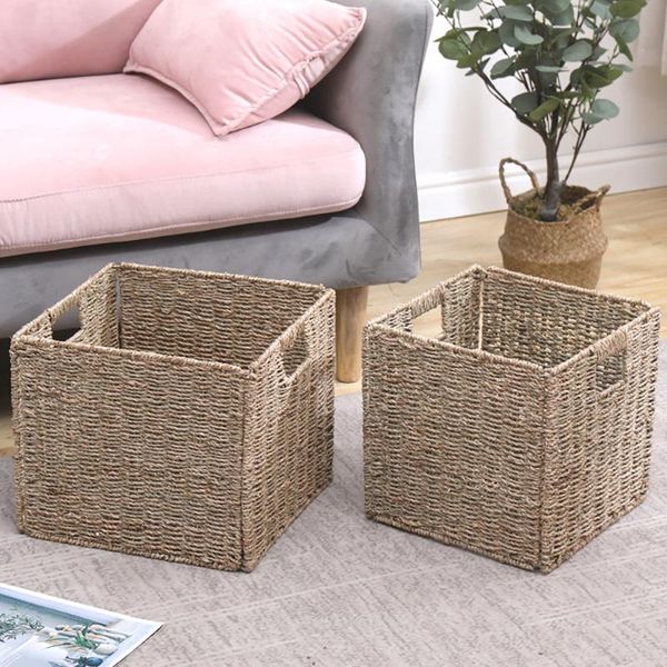 

storage baskets seagrass rattan basket foldable clothes sundries square box toy snack bedroom home decoration