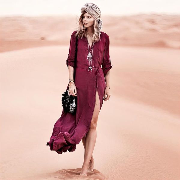 

women's swimwear beach outing bohemian red v neck buckle tunics swimsuit cover up 2021 summer women bikini body wrap pareo beachwear ca, White;black