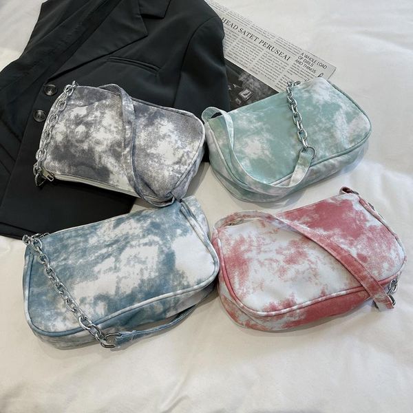 

evening bags fashion women canvas tie dye printing shoulder underarm bag casual ladies chian small purse handbags elegant female square