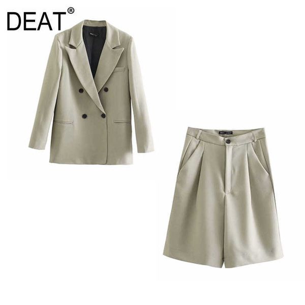 

[deat] spring summer fashion long sleeve v-neck double breasted blazer loose shorts womentwo-piece suit 13d047 210527, White