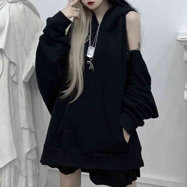 

gothic hoodies women autumn black retro dark loose double-sided chic streetwear loose hooded long sleeves fashion hoodie