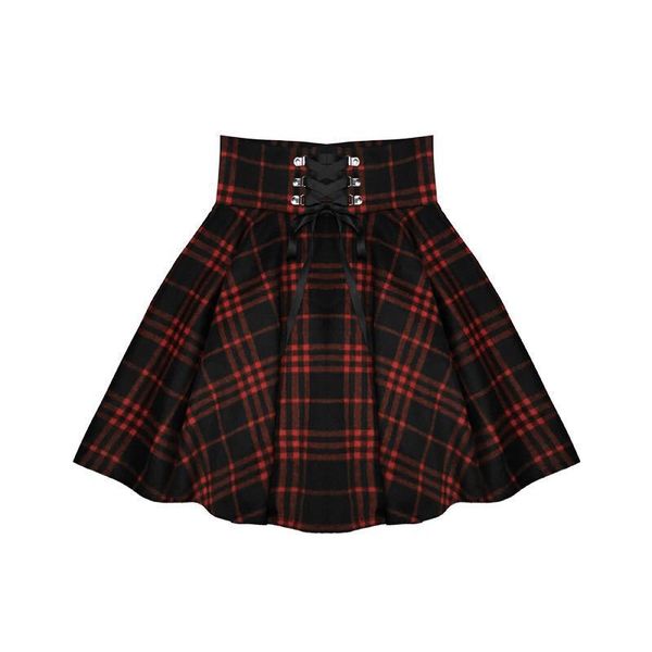 

2021 high waist mini gothic skirt lace up front a-line checkered harajuku dancing korean style sweat short punk skirts clubwear, Black