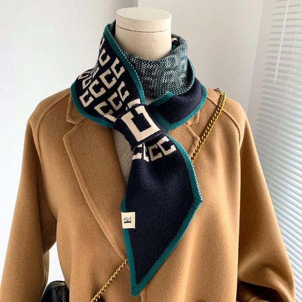 

scarves designer geometric print pointed knitted scarf decorative warm double-sided lazy small scarfs collar women's winter stole, Blue;gray