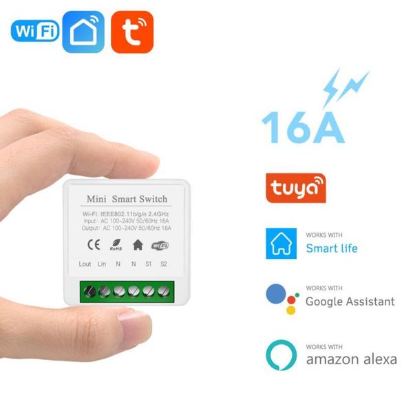 

smart home control tuya 16a mini wifi switch diy 2-way automation life push module relay timer work with alexa google