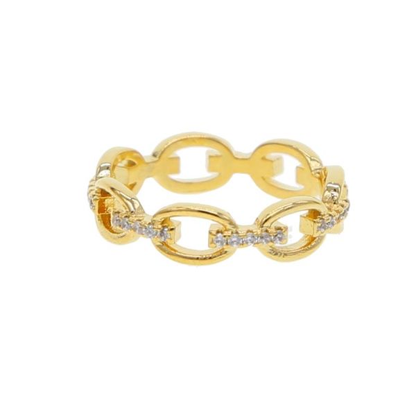 

wedding rings est gold color round circle link chain shape unique women girl jewelry pave cz geometric simple minimal nice ring wholesale, Slivery;golden