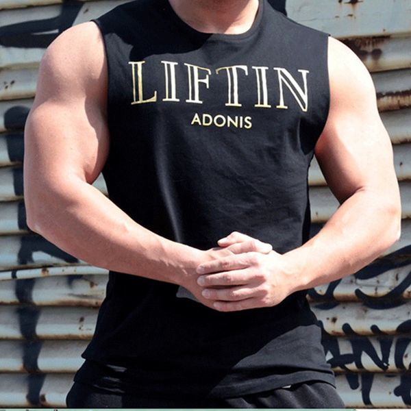 

men' tank new mens cotton gyms fitness bodybuilding sleeveless t shirt workout clothing casual fashion loose wholesale under, White;black