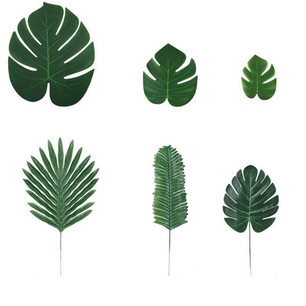 

decorative objects & figurines 60pcs artificial tropical palms leaves hawaiian party summer jungle theme decor wedding birthday table vj-dro