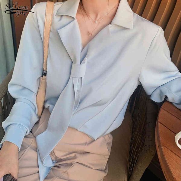 

women and blouse vintage elegant tie spring clothing solid loose long sleeve blusas mujer de moda chiffon 13503 210521, White