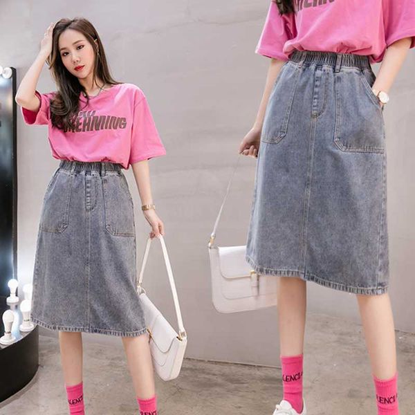 

split denim midi plus size oversized 5xl large korean fashion high-waisted vintage summer women's clothing skirt vetement 2021 skirts, Black