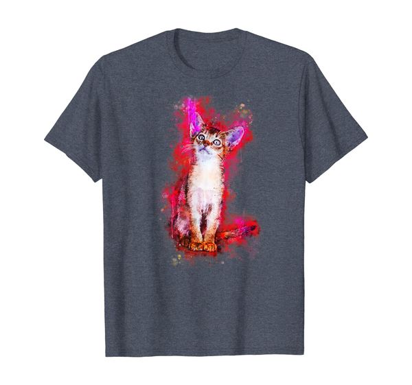 

adorable abyssinian cat kitten splatter watercolor t-shirt, White;black