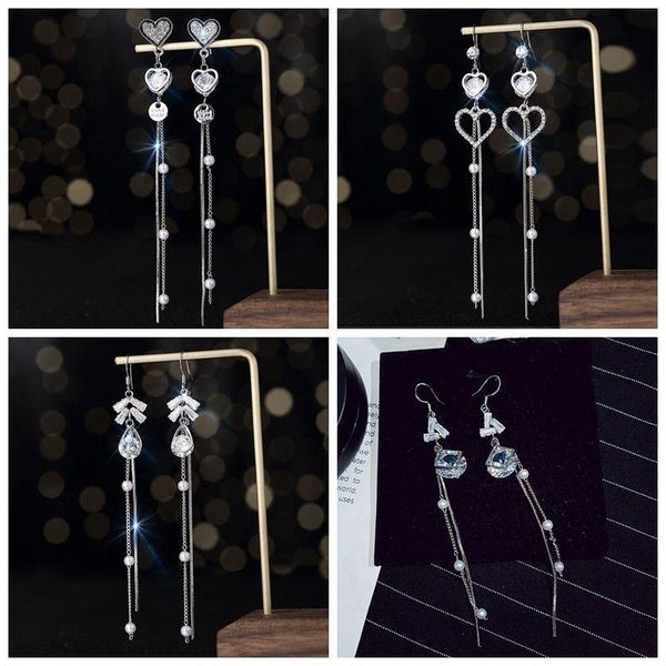 

dangle & chandelier peach heart zirconia wedding earrings fashion classic hypoallergenic long tassel women jewelry pendientes, Silver