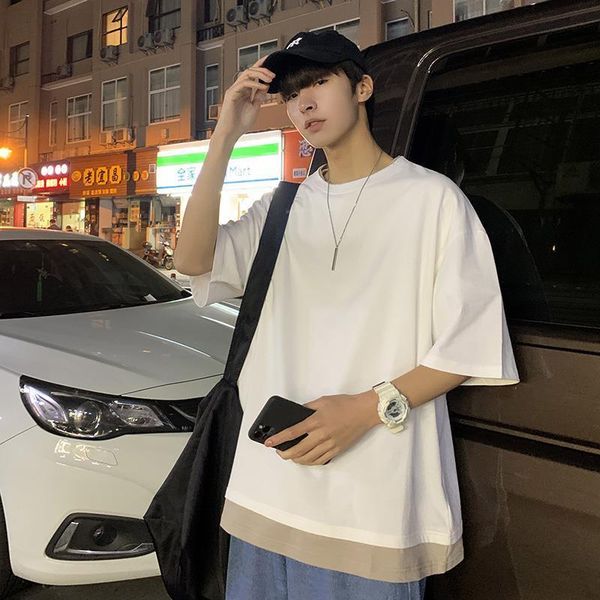 

men's t-shirts summer short sleeve t-shirt fashion fake two pieces of hong kong style, White;black