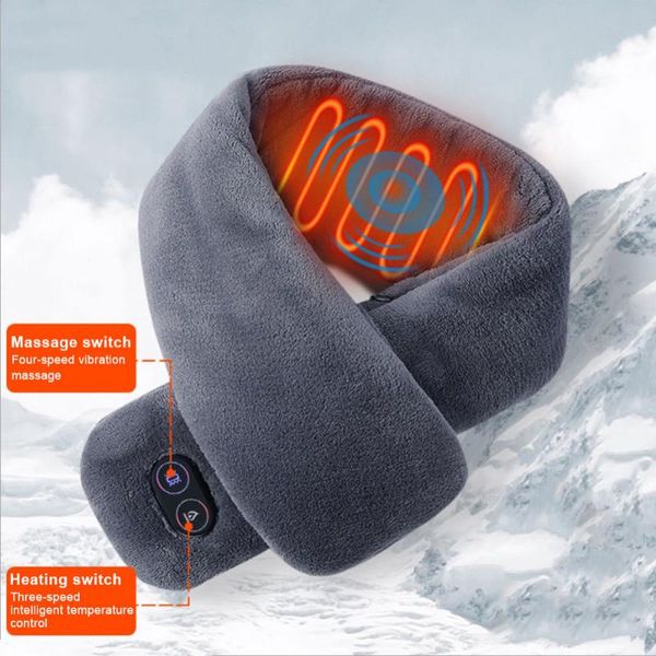 

cycling caps & masks usb heated winter scarf men and women shawl foreign trade smart heating solid color vibration massage waterproof, Black