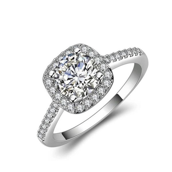 

wedding rings cubic zircon exquisite engagement & for women rose gold silver color female crystal jewelry ring, Slivery;golden