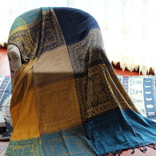 

colorful bohemian chenille plaids blanket slipcover throw on sofa/bed large with tassel titching cover decorate blankets