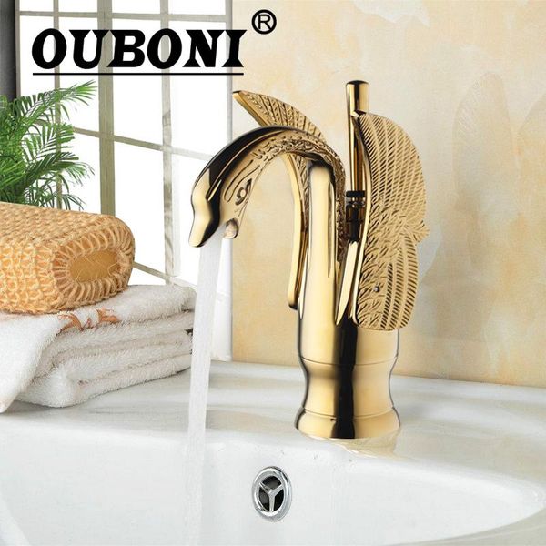 

bathroom sink faucets ouboni swan design basin & cold water mixer taps durable gold brass single hole faucet torneira
