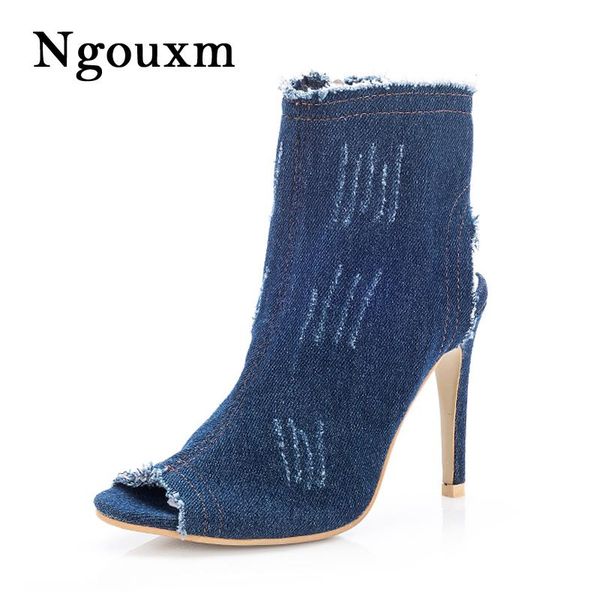 

ngouxm summer women sandals demin high heels open toe fashion 2021 women's shoes woman, Black