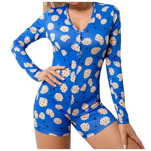 

women's jumpsuits & rompers printed v-neck long sleeve comfortable housewear jumpsuit womens fashion clothing vestidos, Black;white