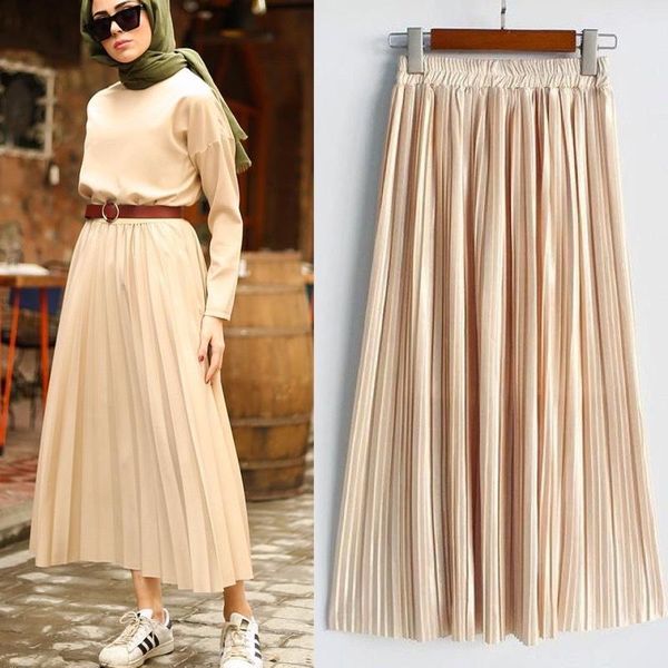 

skirts pleated ladies half skirt muslim women arab all-match clothes, Black