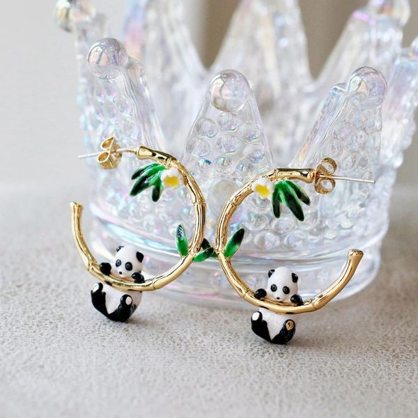 

hoop & huggie diameter 3.3 cm animal pendant women earrings fashion gold metal coloful hand paining panda luxury girls gift, Golden;silver