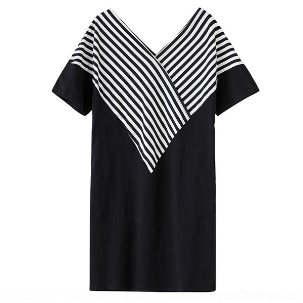 

o03 2020women's spring and summer plus size es fat sister fashion show thin large stripe dresslong dress stitching v-neck mid long skir